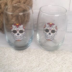 Sugar Skull Day of the Dead Stemless Wine Tumblers Dia de los Muertos Halloween